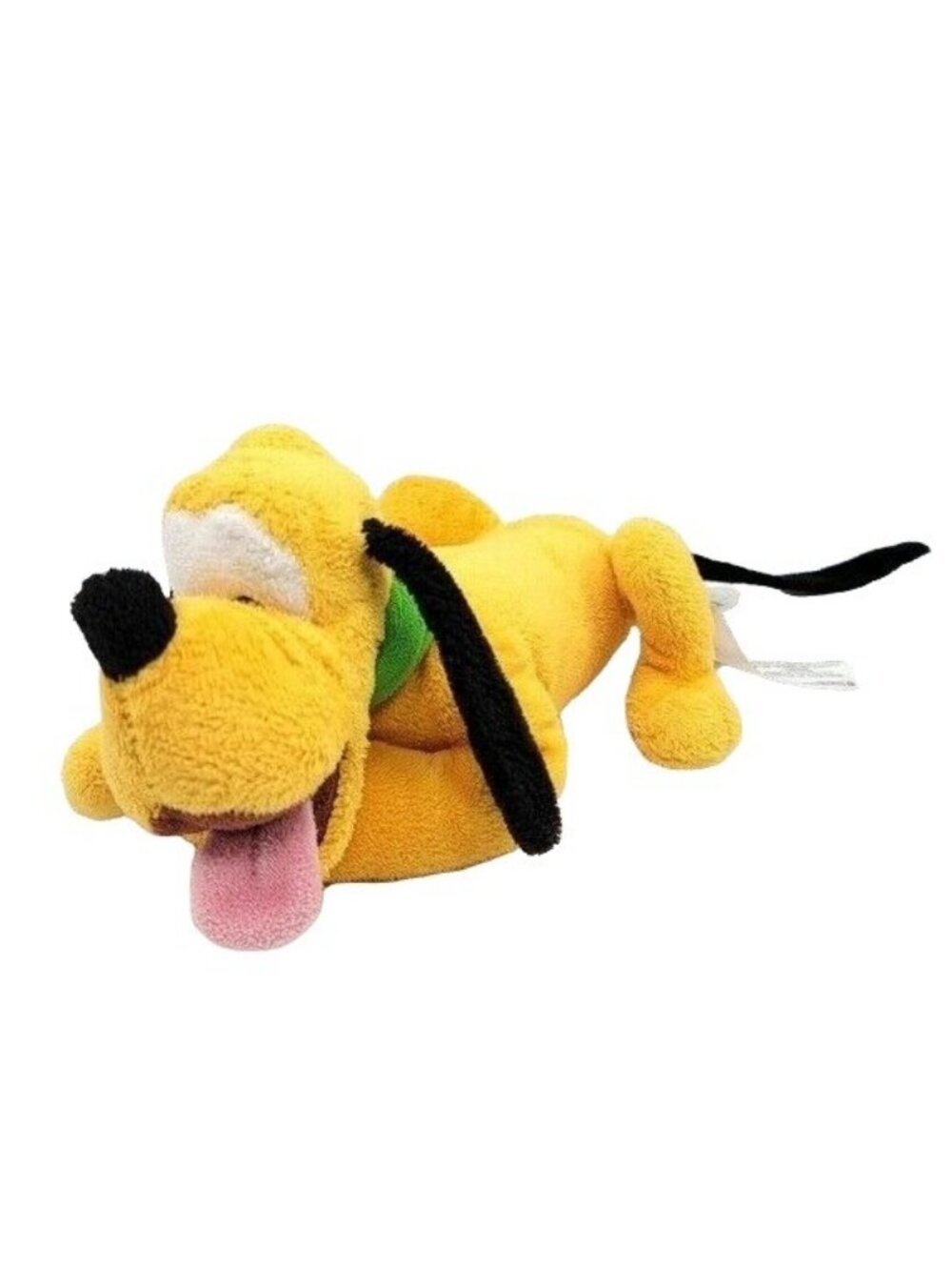 Disney Store Resting on Paws Pluto Plush 8" Laying Green Collar Stuffed Animal